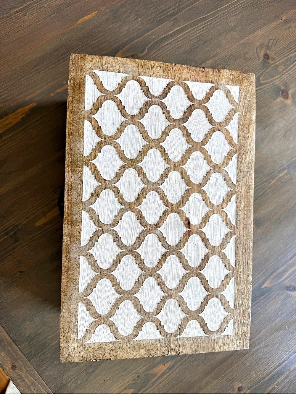 Geometric Wood Storage Box Brown & Cream